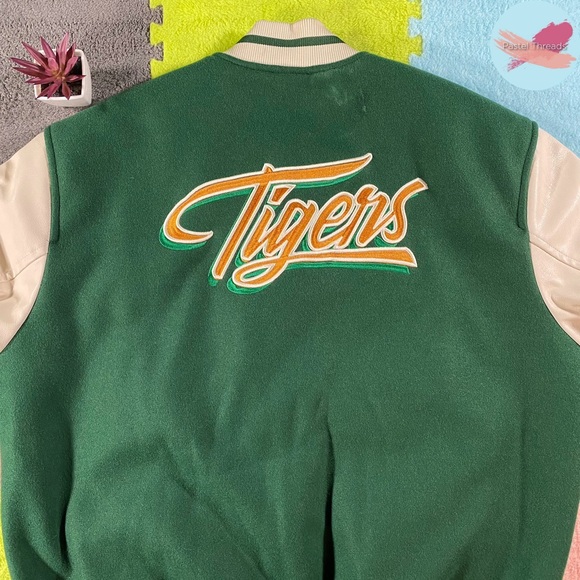 NWOT Ltd. Ed. H&M, Green, Stranger Things Hawkins High Tigers Letterman Jacket - Picture 6 of 13